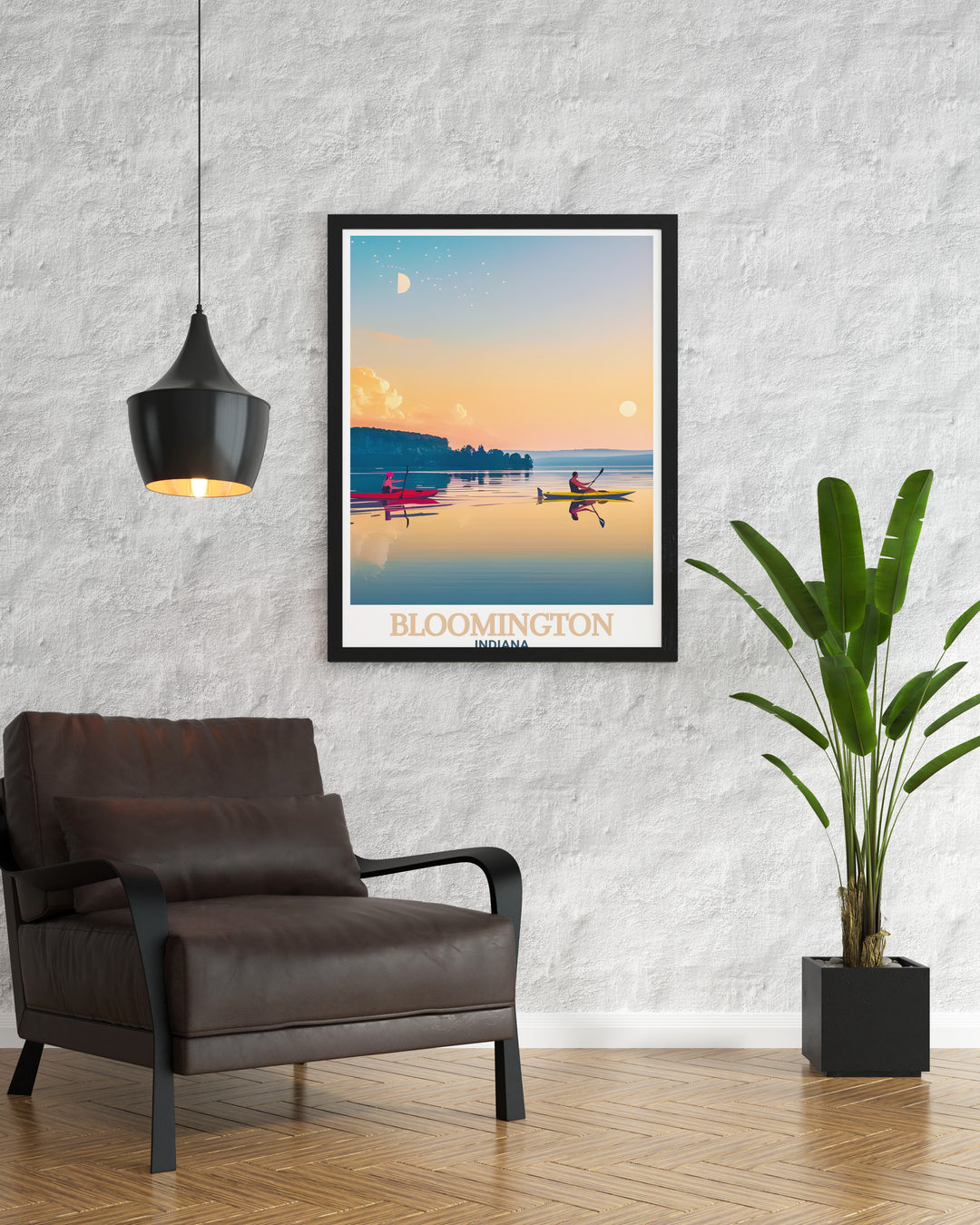 Lake Monroe travel poster featuring the stunning scenery of Bloomington Indiana ideal for anyone who loves nature and wants to bring a piece of Bloomington into their home with high quality prints that enhance any space