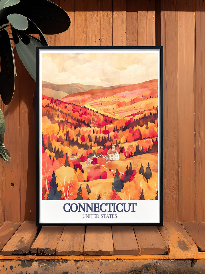 Beautiful Connecticut state print highlighting Bridgeport and Litchfield Hills New England town perfect for modern decor this stunning living room piece is also a great personalized gift for travel enthusiasts celebrating birthdays anniversaries or Christmas.