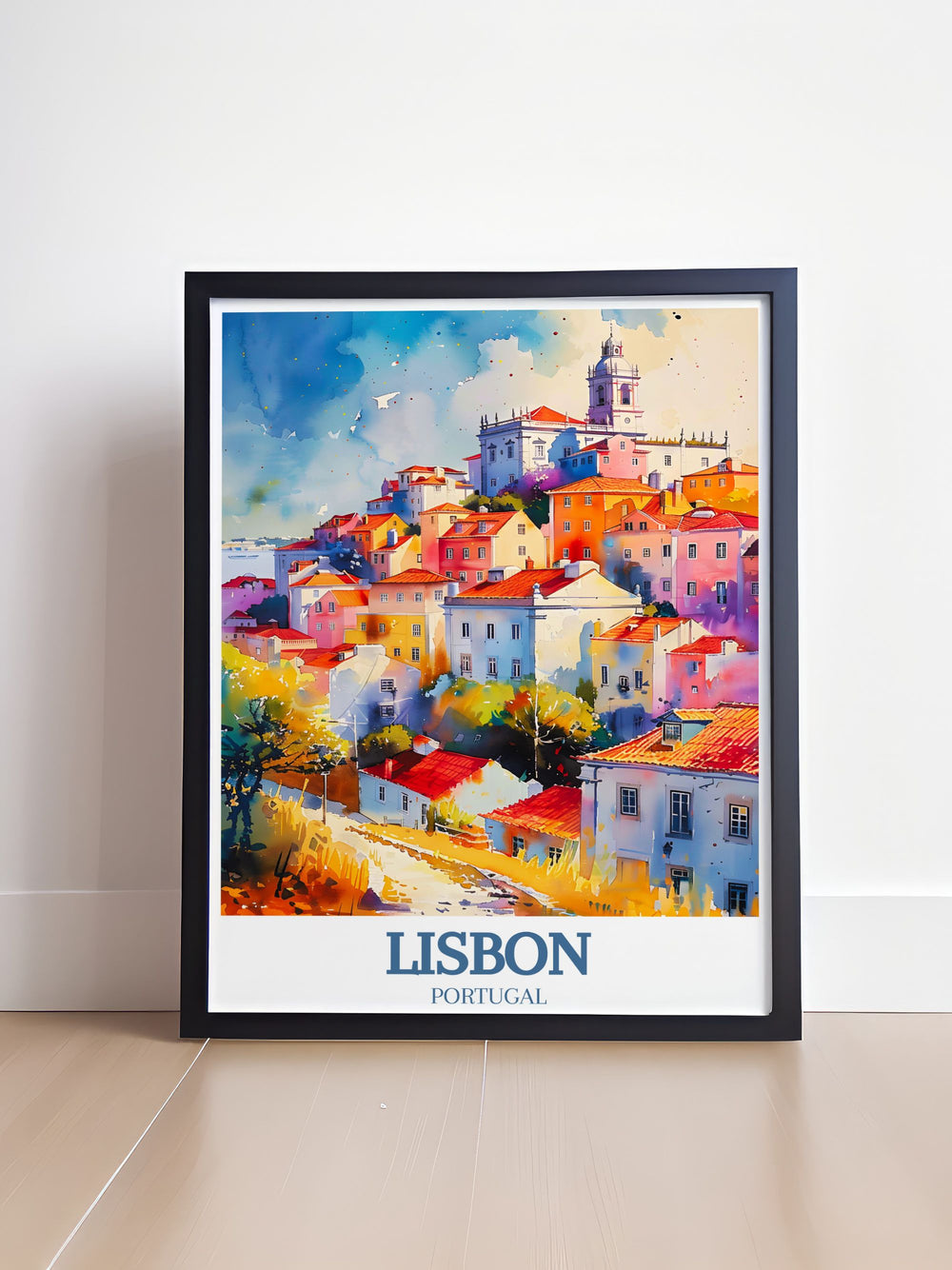 Enhance your living space with our Portugal Poster featuring the Alfama District Miradouro das Portas do Sol bringing the charm of Lisbon into your home with its intricate details and beautiful design ideal for modern and traditional decors