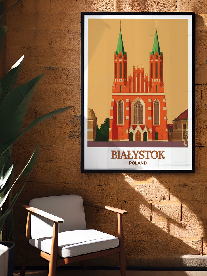 Białystok Archikatedra Canvas Art blends the beauty of Polands most iconic neo gothic structure with modern art techniques. This travel print is perfect for decorating any space, offering a glimpse into the heart of Białystoks architectural heritage.