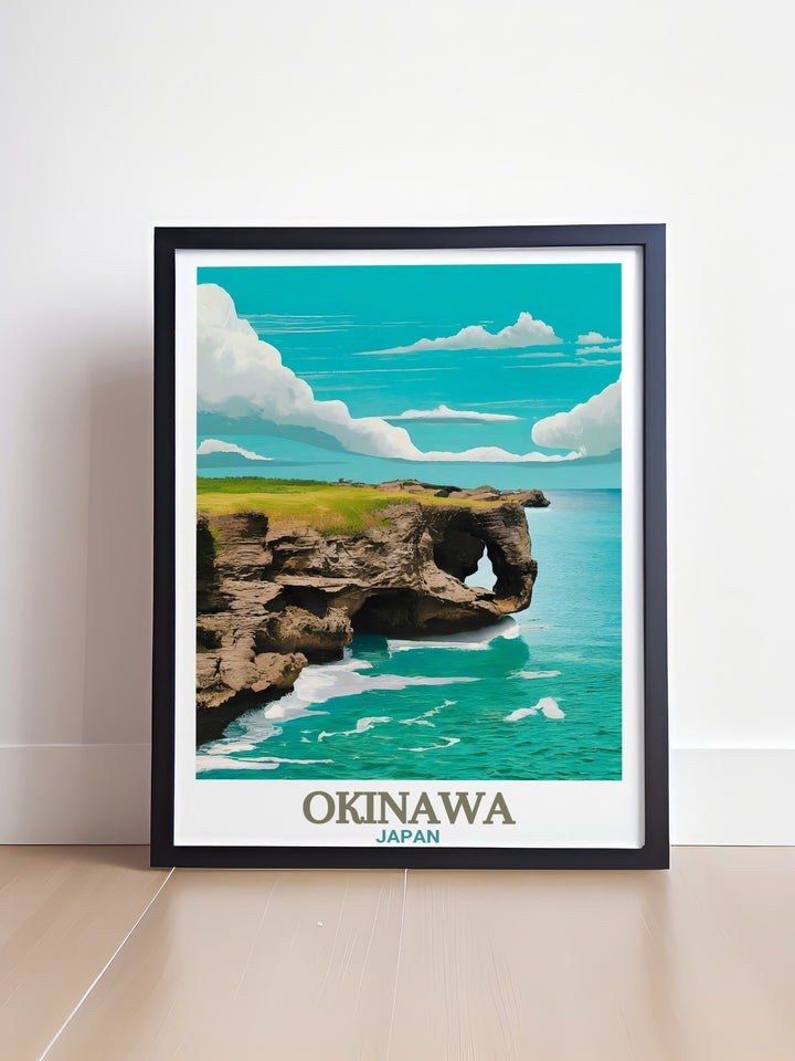 High quality Cape Manzamo prints offering a vivid depiction of the iconic cliffs and ocean scenery of Okinawa perfect for anyone looking to enhance their space with beautiful and meaningful Okinawa decor
