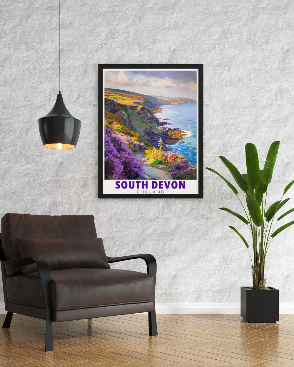 South Devon Coastal Path wall art showcasing breathtaking views from the coastal path and the Area of Outstanding Natural Beauty. This elegant artwork makes a stunning addition to any living room and is perfect as a birthday gift or for those who love travel.