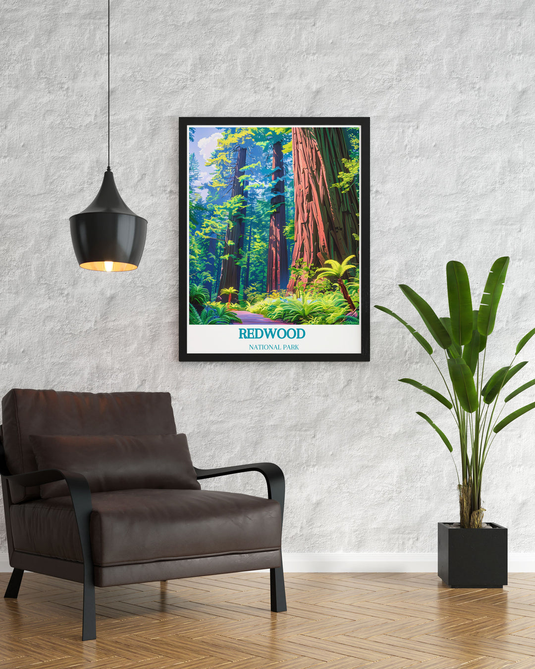 Stunning Grove of the Titans artwork featuring detailed visuals of Californias iconic redwoods perfect for modern home decoration and unique gifts