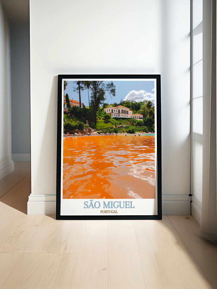 This Portugal wall art print beautifully depicts São Miguels Terra Nostra Park, capturing the lush landscapes and rich history of one of the islands most visited attractions, perfect for any decor.