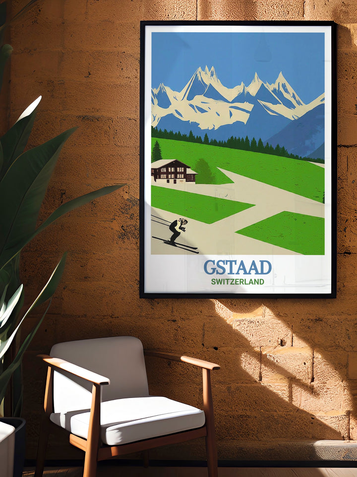 Our Switzerland vintage poster blends classic design with the stunning landscapes of the Swiss Alps. The muted tones and elegant design give the artwork a timeless feel, perfect for adding a touch of nostalgia to your decor. Whether youve visited Switzerland or dream of doing so, this vintage poster captures the countrys scenic beauty and charm.