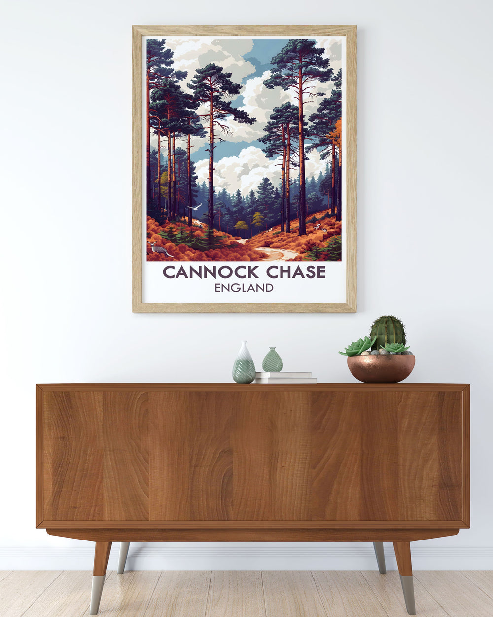 Bring The Chase into your home with this Cannock Chase print. This beautiful depiction of Staffordshires lush woodlands and diverse wildlife is ideal for nature lovers. Perfect for those who cherish the English countryside and UK wildlife.