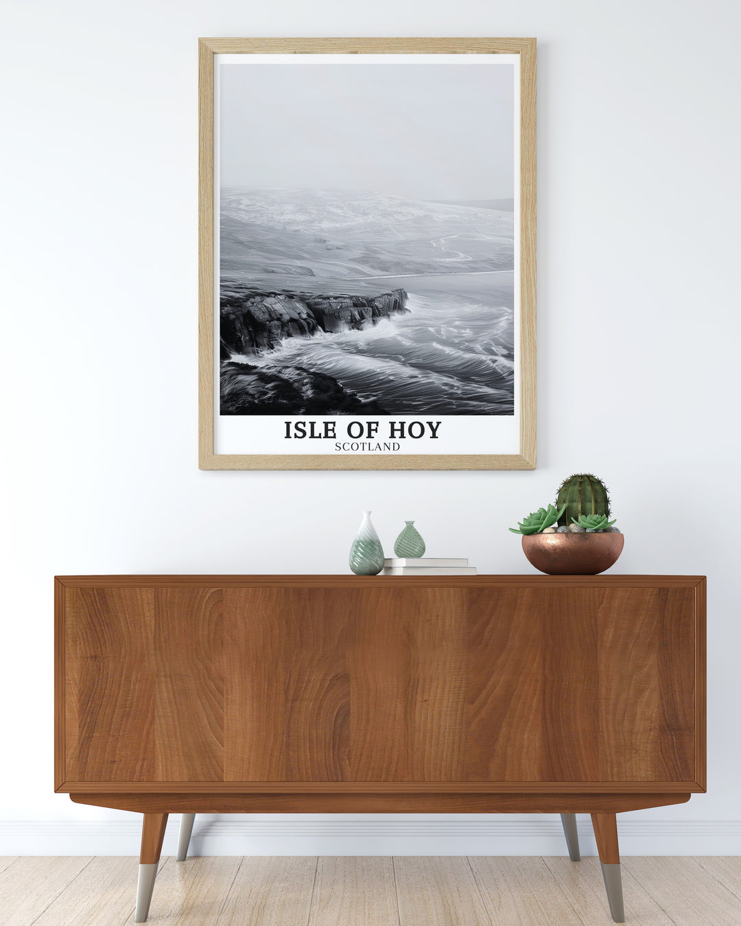 This travel print of the Isle of Hoy captures the iconic Cuilags Hills, renowned for their towering cliffs and sweeping views. Perfect for lovers of the Scottish Highlands and Orkney Islands, this poster brings a touch of Scotlands wild beauty into your home or office.