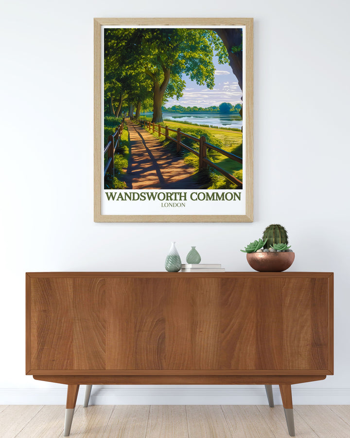 Add a touch of nostalgia to your home with this vintage London print of Wandsworth Common. The poster showcases the tranquil landscapes of Wandsworth Park and Clapham London, perfect for those who appreciate classic elegance.