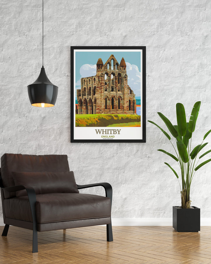 Saltburn poster print featuring the iconic pier and funicular, offering a classic view of the northern seaside town. This travel print is perfect for those who appreciate traditional British architecture and the charm of Saltburn.