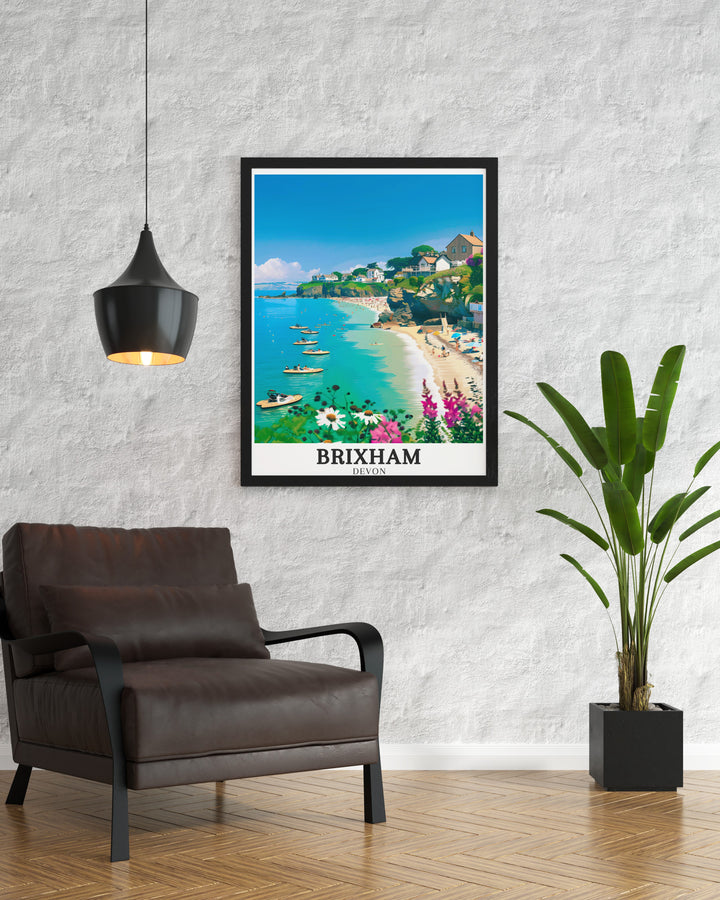 Bring the English coast into your home with this custom Brixham Beach print, ideal for creating a serene and relaxing atmosphere in any space.