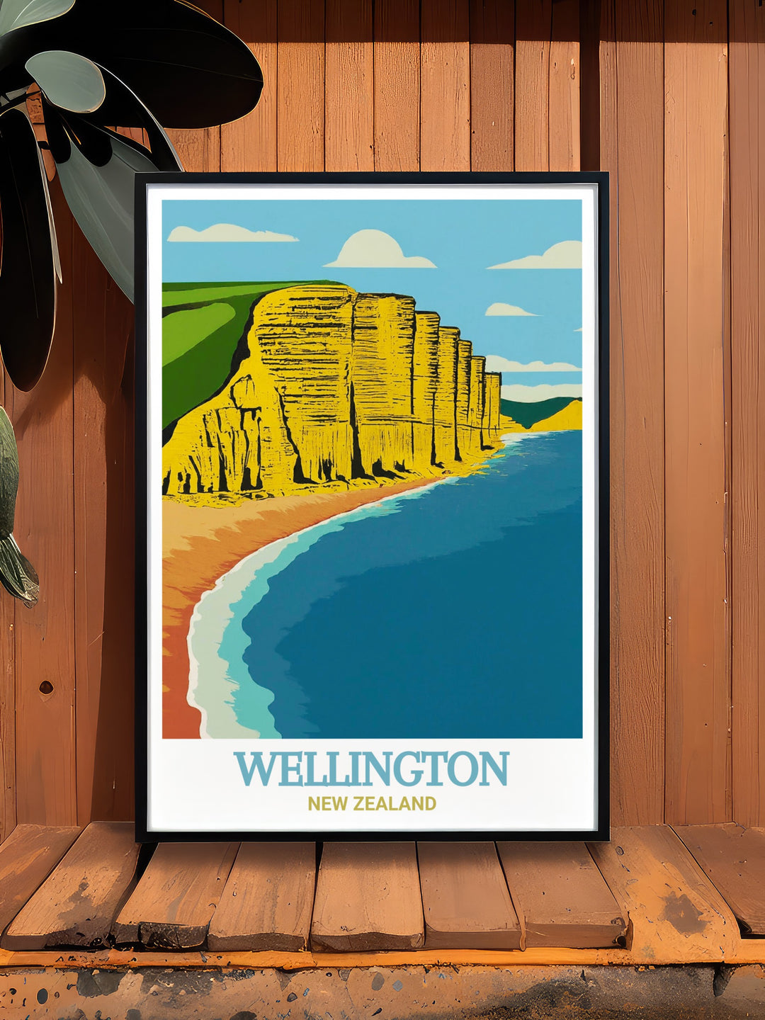 Canvas art of the Jurassic Coasts West Bay cliffs, highlighting the dramatic meeting of land and sea along Englands southern shores. This travel poster is ideal for anyone who appreciates natural landscapes and the timeless beauty of Englands coast.