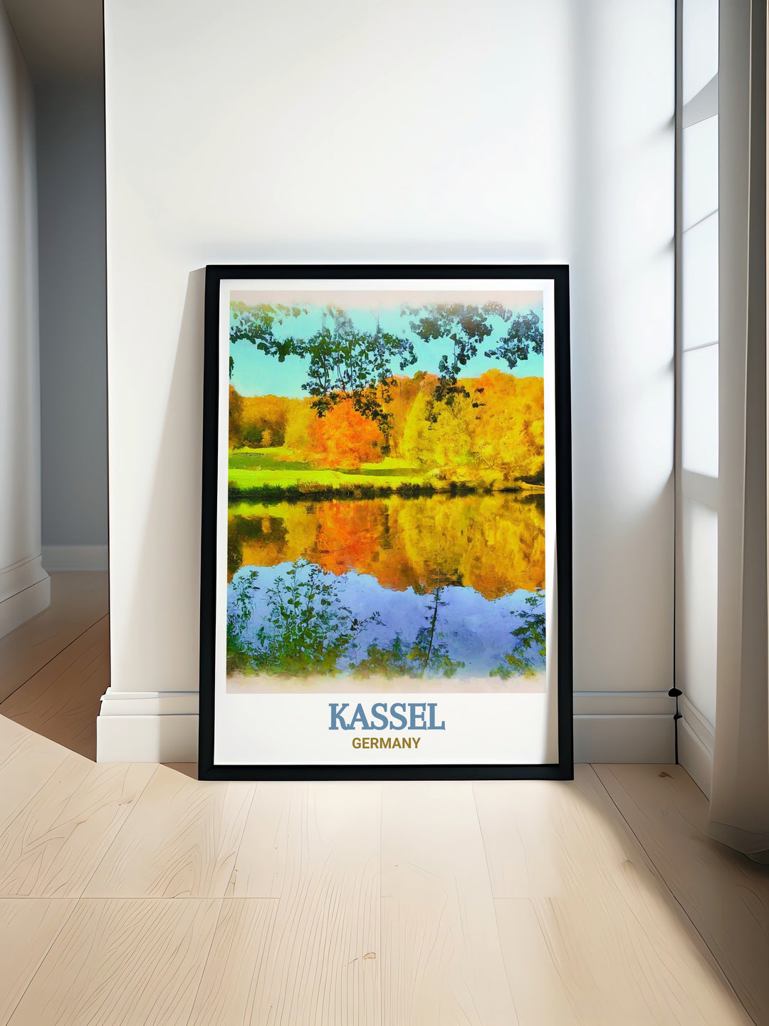 Kassel Poster showcasing the beautiful Karlsaue Park in Germany. This travel poster is perfect for anyone who loves history and nature, offering a detailed view of one of Germanys most serene landscapes. The high quality print makes it a perfect addition to any home, adding a touch of elegance to your decor