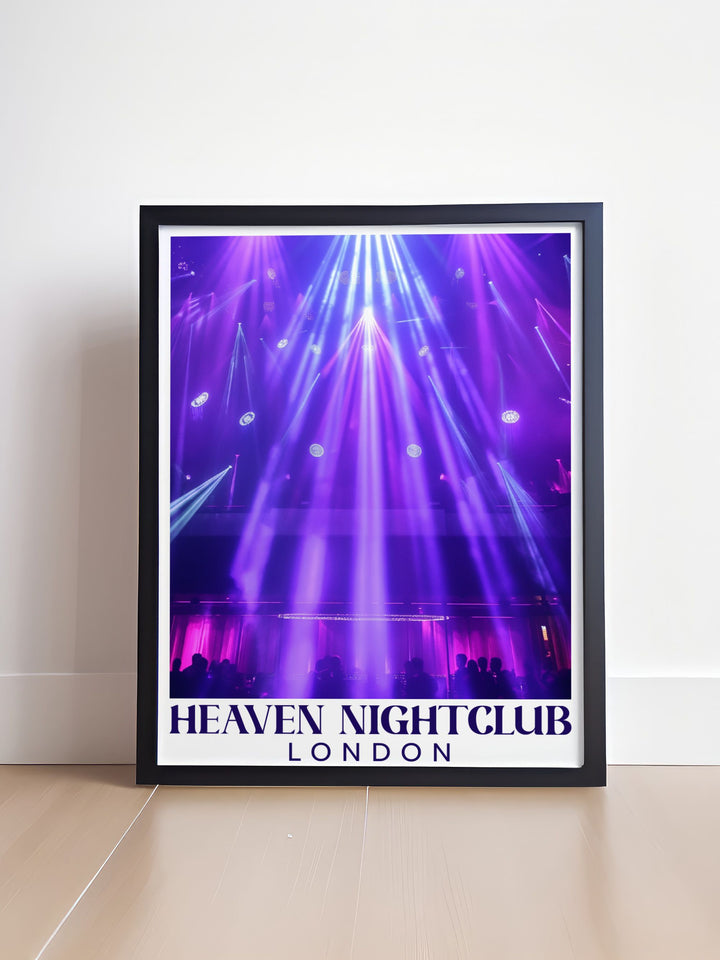 Featuring the iconic arches and lively crowds of Heaven Nightclub, this art print captures the spirit and cultural richness of London.