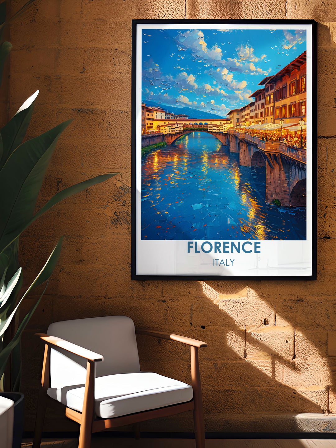 Gallery wall art featuring the Ponte Vecchio, providing a picturesque view of this historic bridge in Florence.