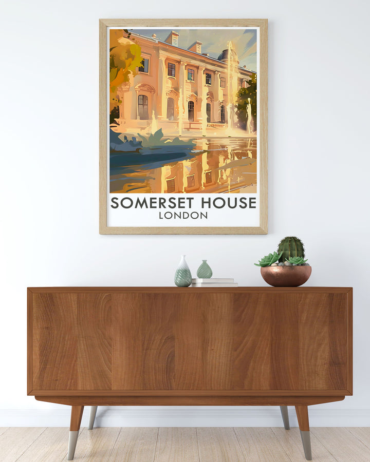 Framed London Artwork with intricate details of Somerset House and other London landmarks The Fountains Stunning Living Room Decor