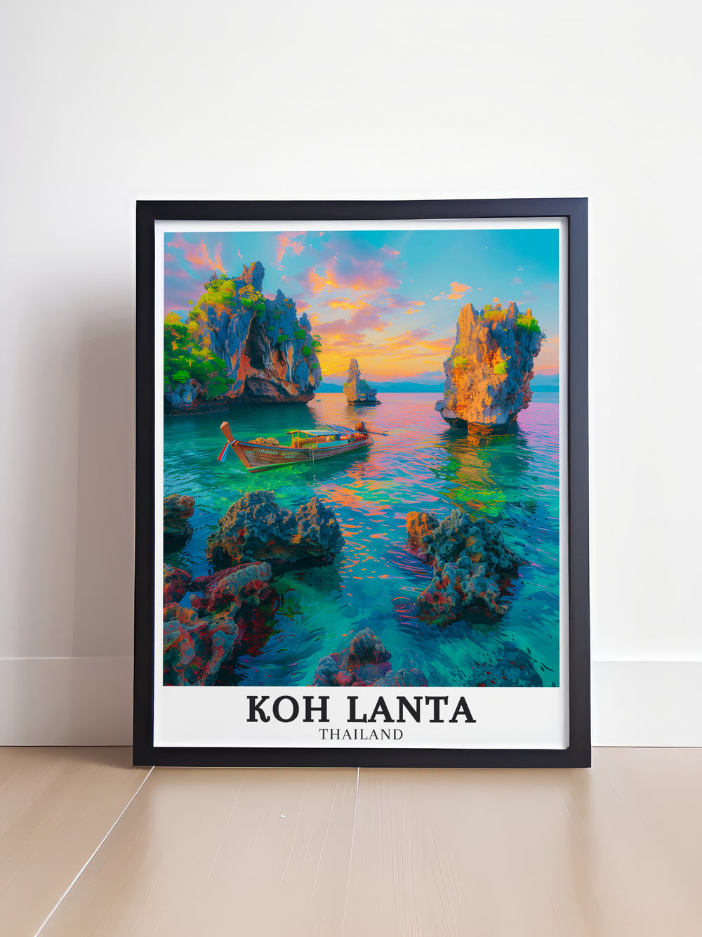 Bring the serene beauty of Mu Ko Lanta National Park Ko Talabeng into your home with this beach art print. Perfect for travelers and tropical island lovers these stunning prints make elegant decor for living rooms bedrooms or offices reflecting Thailands natural landscapes.