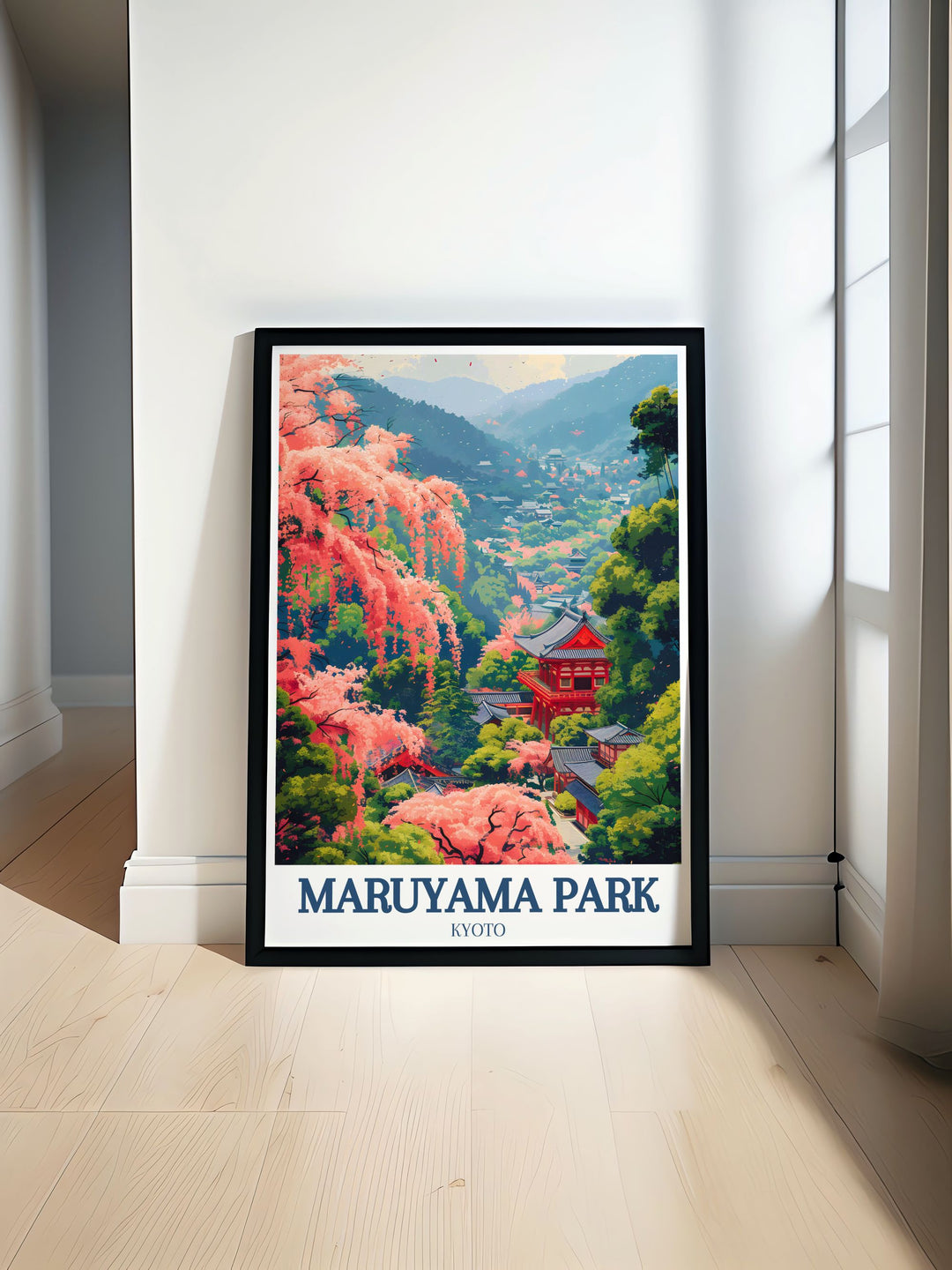 Beautiful Kyoto Yasaka Shrine Shidare Zakura cherry blossom print showcasing the tranquil Japanese garden perfect for adding elegance to your home decor ideal for anyone who loves Japan and appreciates fine art a great travel poster for any living space