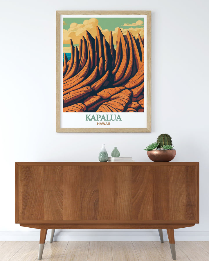 Dragons Teeth and Kapalua golf course combined in this beautiful travel print create a unique visual experience perfect for modern decor this digital download offers a timeless appeal making it an ideal addition to any home or as a thoughtful personalized gift