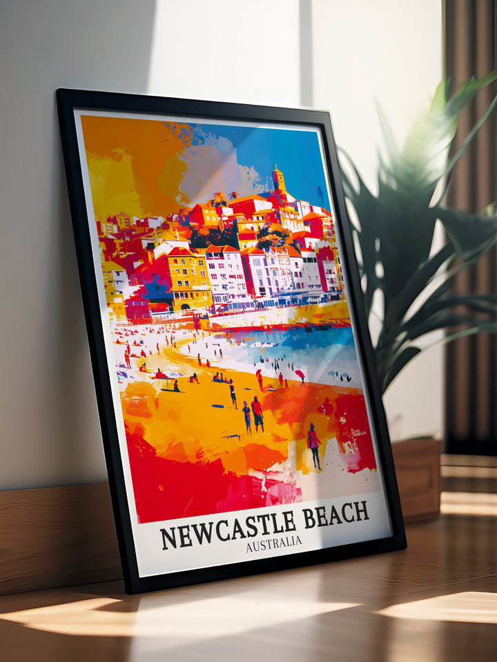 Newcastle Beach Travel Poster offers a glimpse into the natural beauty of Australias coastal landscapes. The artworks detailed portrayal of Newcastle Beach makes it a standout piece for any home or office. Ideal for travel enthusiasts, this poster brings the scenic shores of Newcastle to life with its vivid imagery.