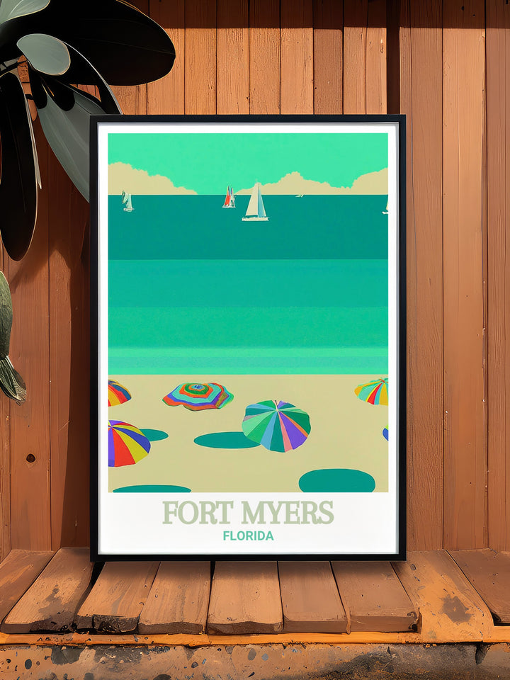 Poster of Fort Myers Beach highlighting the scenic beauty and vibrant local culture. This captivating Florida depiction brings a sense of relaxation and coastal charm to your home, perfect for those who love the beach.