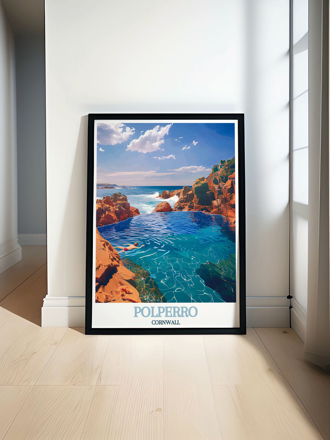 Polperro Cornwall framed print showcasing the charming harbor and narrow streets perfect for enhancing any living space with coastal beauty