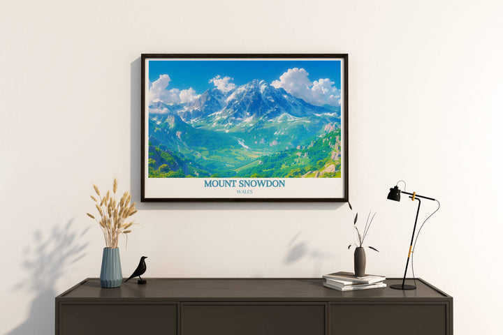 Retro Travel Poster of Snowdonia National Park offering an elegant addition to modern home decor with Llanberis Path artwork