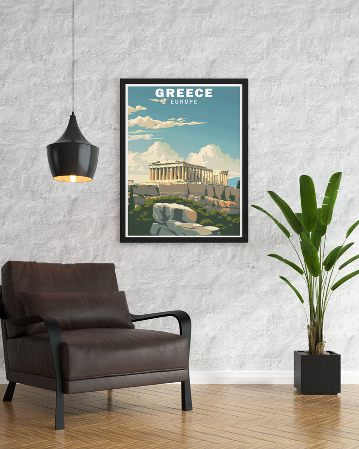 This Athens wall art captures the iconic Acropolis, a treasure of ancient Greece. Its detailed artistry and vibrant design bring the beauty of the past into the present, making it a perfect addition to any living space.