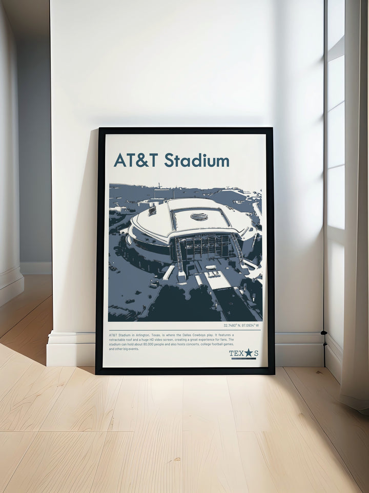 Travel Poster featuring Texas sports teams including the Dallas Cowboys at AT and T Stadium Texas Rangers at Globe Life Field and Dallas Mavericks at American Airlines Center perfect for gifts for dad and Fathers Day gifts