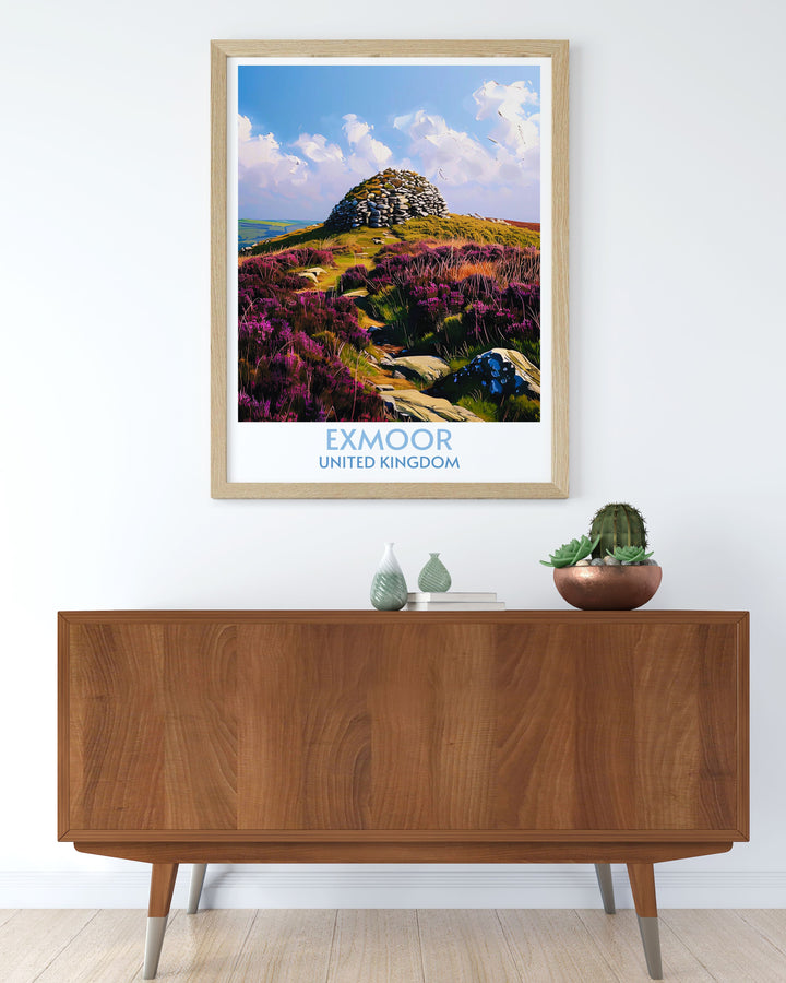 Celebrate the wild beauty of Exmoor National Park with this Dunkery Beacon print a stunning piece of wall art that captures the iconic landscapes of Somerset perfect for creating a serene and elegant home environment that reflects your love for the outdoors.