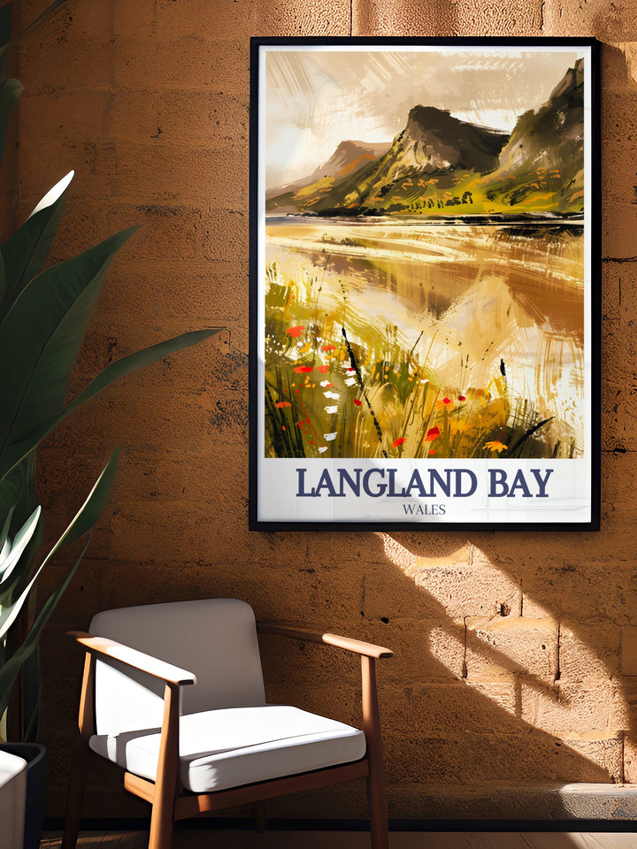 Langland Bay Wall Art features the calm and inviting shores of one of Wales favorite seaside spots, capturing the charm of its beach huts and the gentle rhythm of the waves. Perfect for beach lovers and coastal decor enthusiasts.