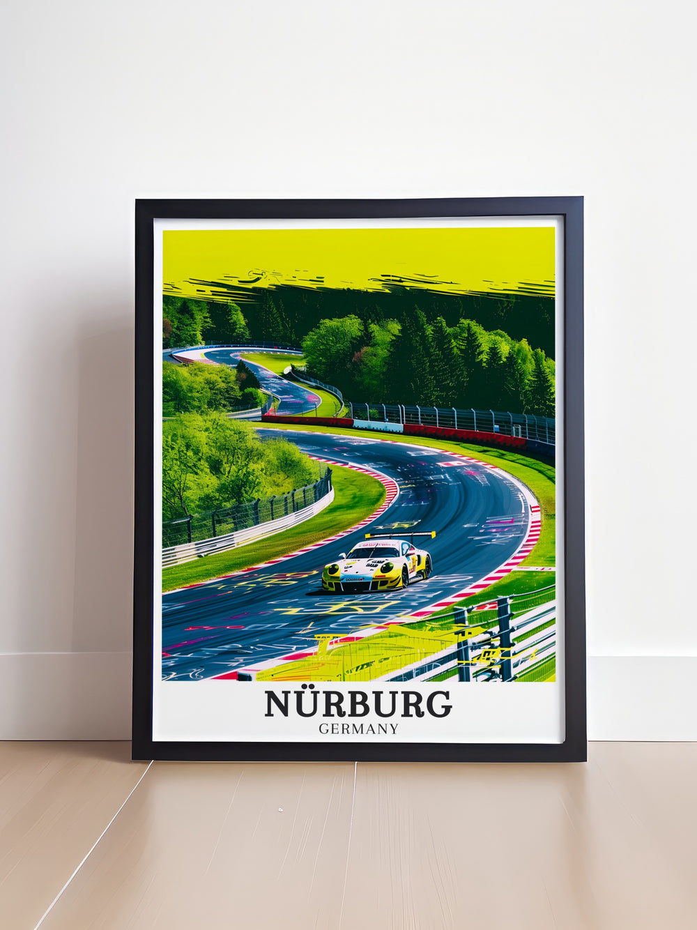 Bring the spirit of German motorsport into your home with this Nürburgring wall art. Featuring the sweeping curves of the famous circuit and the historic town of Nürburg, this piece is ideal for both racing fans and nature lovers.