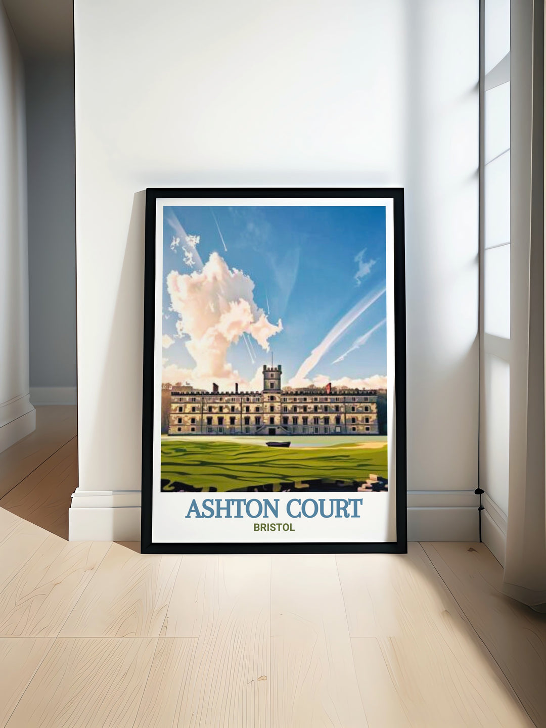 Ashton Court Mansion Mountain Biking Poster showcasing the thrill of cycling on Bristols famous Nova Trail MTB. Perfect wall art for those who love outdoor adventures and want to bring the excitement of mountain biking into their home decor