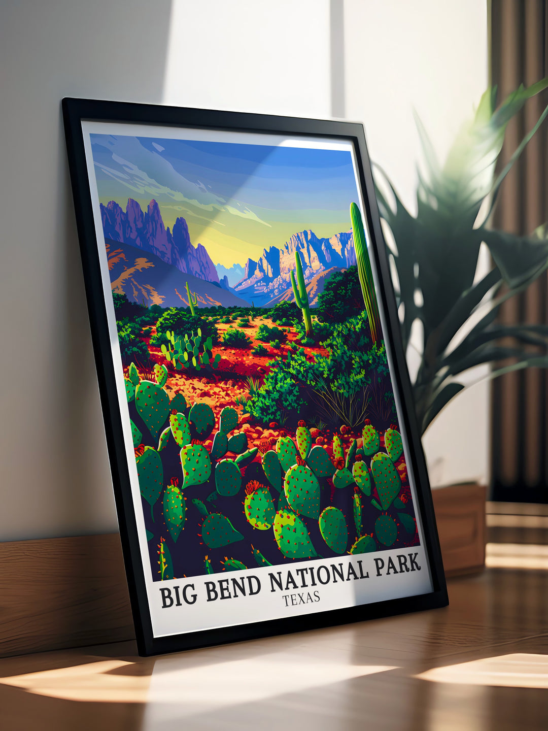 National Park Poster featuring the Chihuahuan Desert and Chisos Mountains in Big Bend Texas USA is a perfect choice for those who love the outdoors and want to bring the wild beauty of nature into their living spaces through art and collectibles