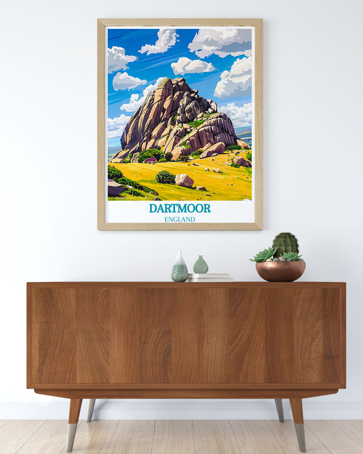 Gallery wall art illustrating the majestic views from Haytor Rocks, capturing the essence of Dartmoor National Parks wild and timeless beauty.
