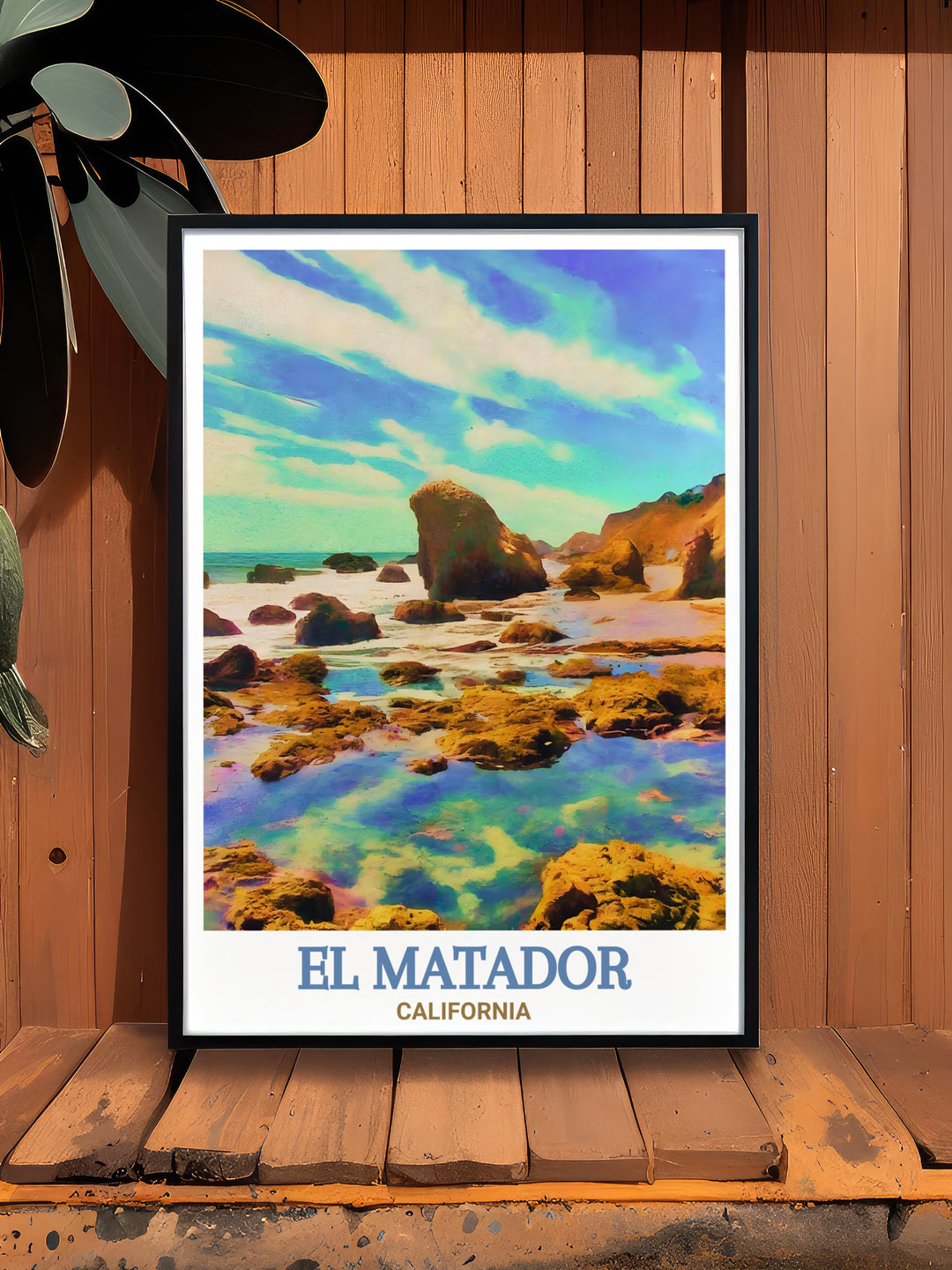 El Matador Travel Poster showcases the stunning landscape of Californias El Matador Beach, with tide pools reflecting the golden sunsets. This canvas art is a beautiful addition to any home, celebrating the scenic wonders of the California coast.