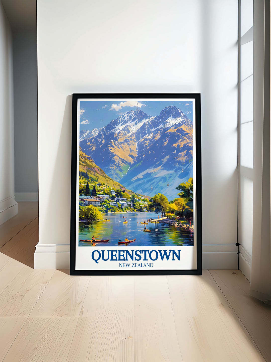 Queenstown print showcasing The Remarkables Lake Wakatipu in a detailed black and white fine line design perfect for enhancing home or office decor ideal for gifts such as anniversary birthday or Christmas featuring intricate city print and botanical garden scenes