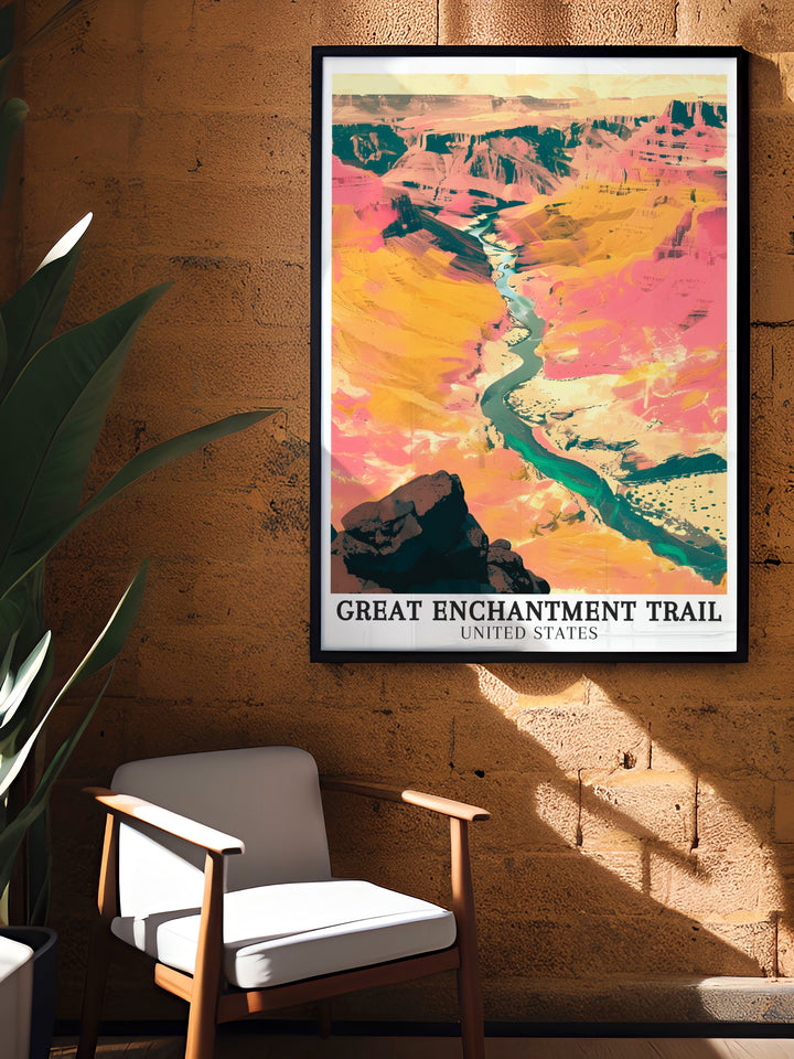 Grand Canyon captivating views. Featuring detailed illustrations of the Grand Canyon and the Grand Enchantment Trail, these prints capture the essence of Arizonas natural beauty. Perfect for adding a touch of the great outdoors to your home.