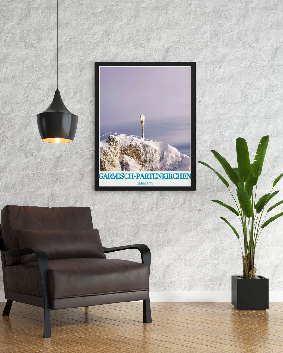 Illustration of Garmisch Partenkirchen, capturing its historical charm with traditional Bavarian architecture, cobblestone streets, and vibrant murals that reflect the rich cultural heritage of this picturesque town.