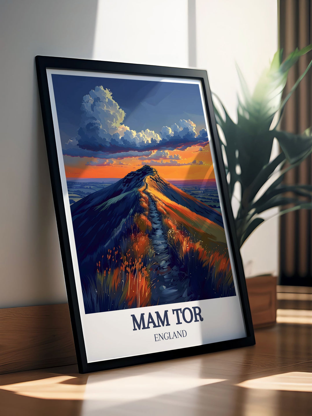 Peak District print featuring Mam Tor Ridge walk and the Great Ridge peaks showcasing the natural beauty of Derbyshire ideal for stylish wall decor or as a bucket list print for hiking fans