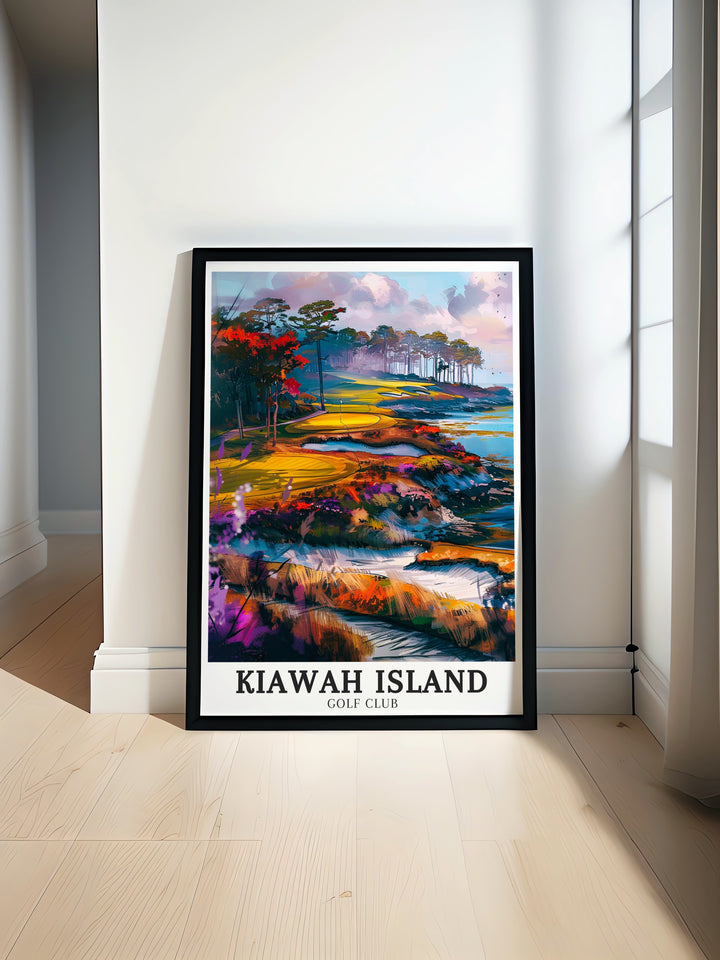 Detailed wall art of Kiawah Island Golf Club showcasing the lush greens and natural beauty of the island ideal for golf enthusiasts who appreciate the combination of sport and scenic landscapes a beautiful addition to home or office decor