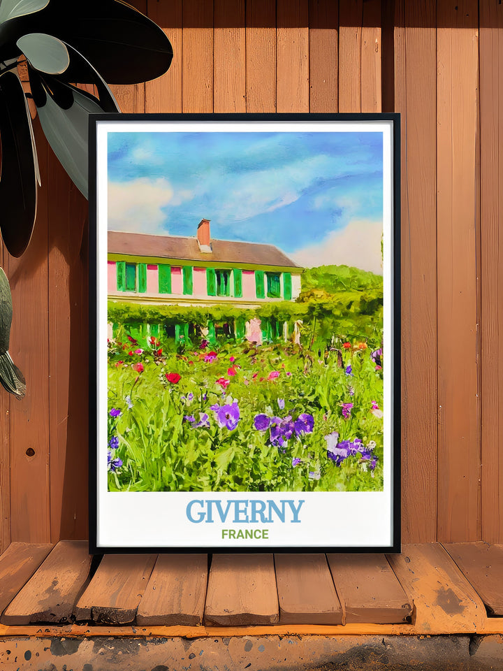 This Giverny travel print perfectly encapsulates the elegance of Claude Monets Gardens in France. The stunning scenery and delicate brushwork reflect the artistic spirit of Monet, making it an ideal piece of wall decor for art enthusiasts.