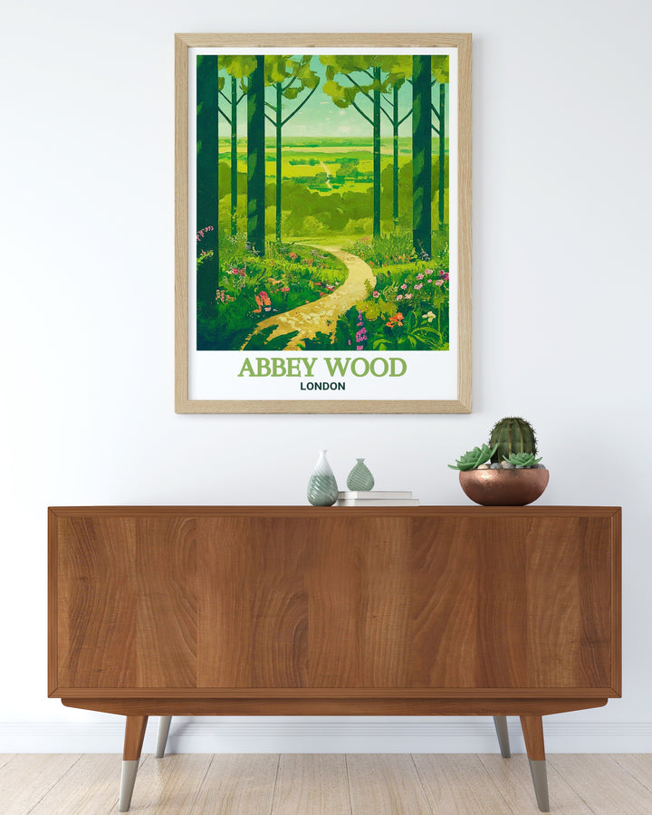 Bostall Wood Modern Prints capturing the lush landscapes of South East London paired with the historic ruins of Lesnes Abbey an ideal choice for anyone looking to bring a piece of Londons natural beauty into their living space