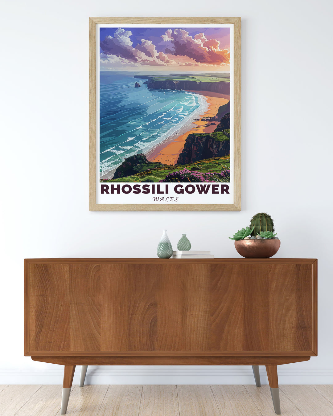 Modern Rhossili Bay décor capturing the serene beauty of Swanseas Welsh coastline