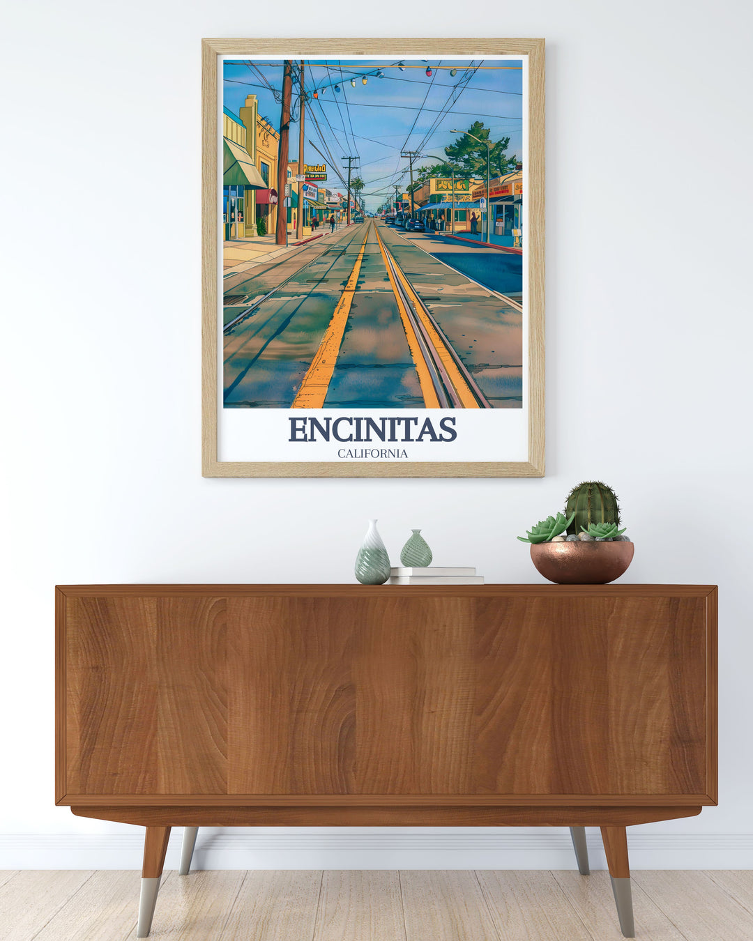 Encinitas city map and skyline poster highlighting Downtown Encinitas Coast Highway 101 offering a beautiful depiction of the towns scenic landmarks perfect for home decor or as a unique travel souvenir