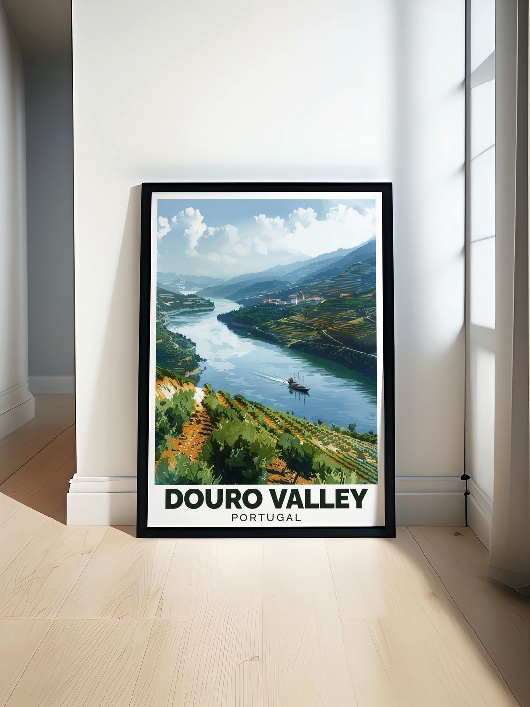 This Douro Valley travel print highlights the serene flow of the Douro River through Portugals historic wine region, offering a peaceful and elegant addition to any home décor. Perfect for wine lovers and travelers alike.