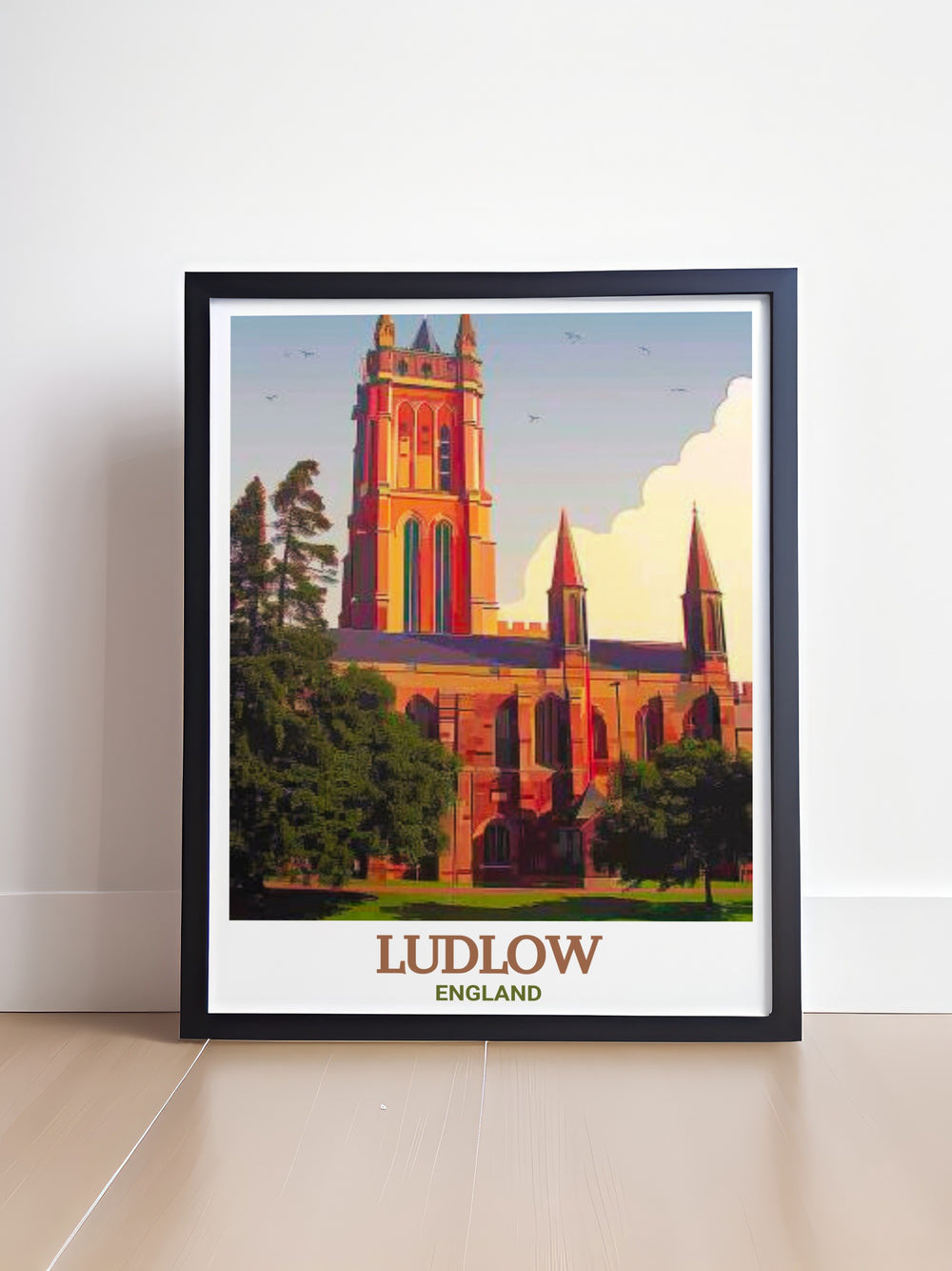 This Ludlow travel print showcases the majestic St Laurences Church, one of the most iconic landmarks in Ludlow, England. Perfect for history lovers and admirers of Gothic architecture, this artwork brings the beauty of medieval England into your home.