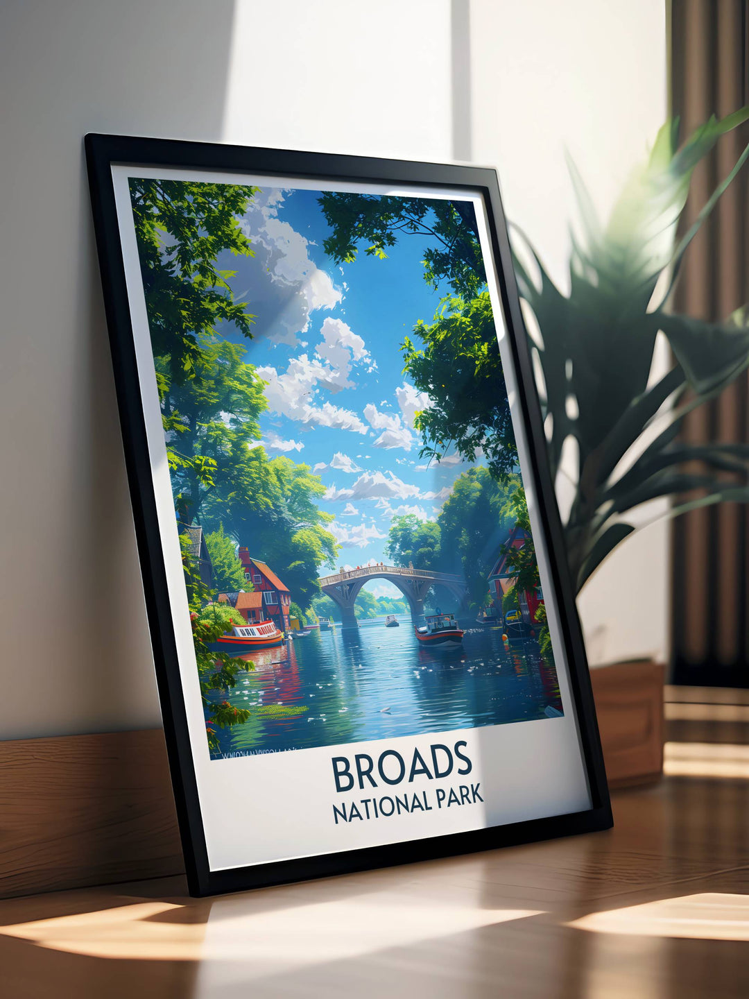 Transform your space with a Wroxham Bridge Digital Print. This piece of art beautifully depicts the Norfolk Broads, offering a serene and picturesque view that complements any decor style and celebrates the UKs natural landscapes.