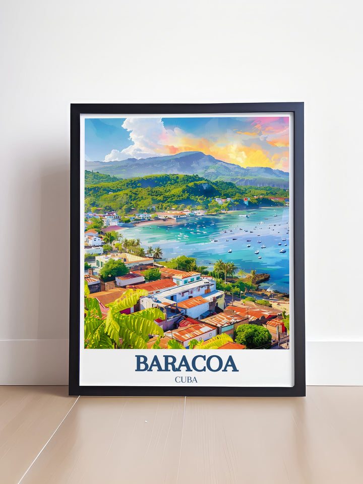 Beautiful Cuba print showcasing Baracoas majestic El Yunque Mountain, highlighting its lush vegetation and breathtaking views. Ideal for nature lovers and adding a scenic, adventurous touch to your living space.