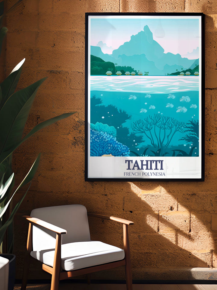 This Tahiti art print captures the vibrant landscapes of Bora Bora and Moorea making it a stunning addition to your home decor The perfect gift for Christmas birthdays or personalized presents it offers an elegant and exotic touch to any space