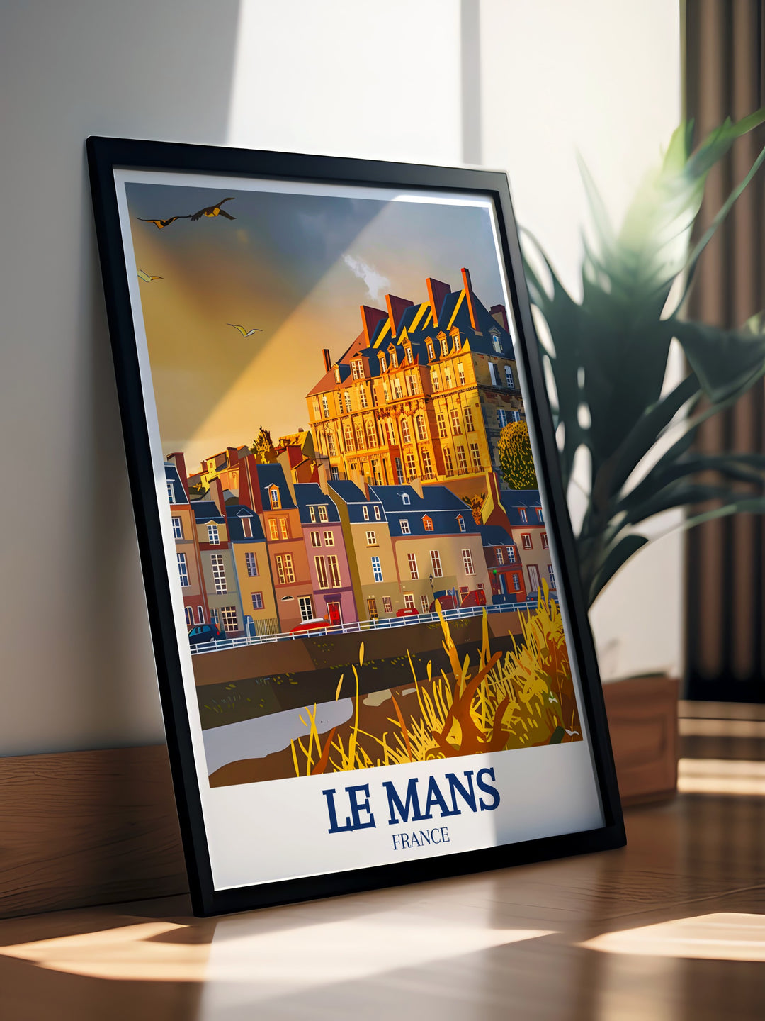 Le Mans vintage poster highlighting the historical essence of this French city. The poster features a blend of classic design and modern printing techniques, capturing the spirit of Le Mans in a unique and nostalgic way. Perfect for adding a touch of vintage charm to your decor.